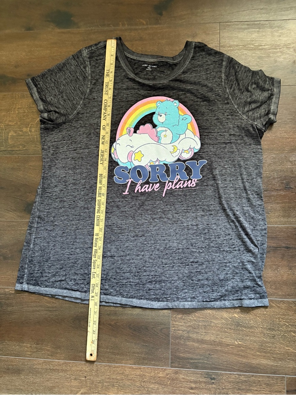 EUC Lane Bryant Care Bears 'Sorry I Have Plans' Burnout Gray Graphic T-Shirt - Picture 6 of 7